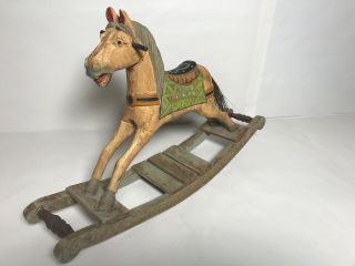 Vintage Hand Carved Small Rocking Horse Circa 1950 
