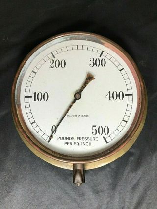 Antique 500 Lb.  Brass Pressure Gauge,  Vintage,  Steampunk