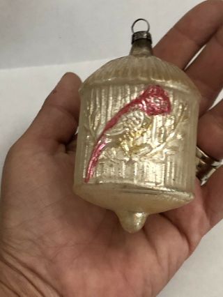 German Antique Vintage Figural Bird In A Cage Glass Christmas Ornament Large