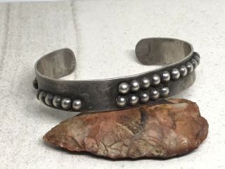 Vintage Modernist Mexico Sterling Silver Beaded Cuff Bracelet (26g)