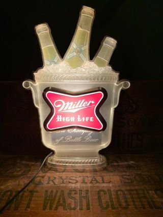 Miller High Life Sign Lighted Champagne Store Display Advertising Ice Bucket Vtg
