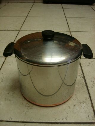 Vtg Pre - 68 Revere Ware 6 Qt Covered Stainless Copper Clad Stock Pot W/lid