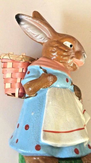 2 Vtg Easter Rabbits made in Germany.  Hand painted.  Handwoven baskets on back 3