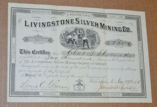 Livingstone Silver Mining Co.  1881 Antique Stock Certificate