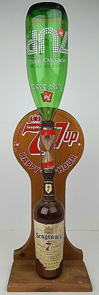 Vtg Seagrams 7 And 7 Up 7&7 Happy Hour Rotating Glass Bottle Hour Glass Display