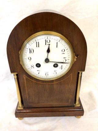 Antique French Edwardian Mahogany Inlaid Bracket / Mantel Clock Japy Freres