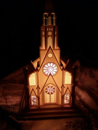 Vintage Christmas Church Lights Up & Music Box Raylite