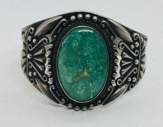Antique Navajo Native American Sterling Silver Turquoise Ornate Cuff Bracelet