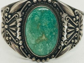 Antique Navajo Native American Sterling Silver Turquoise Ornate Cuff Bracelet 2