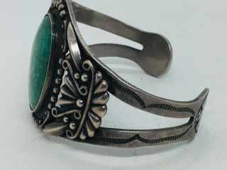 Antique Navajo Native American Sterling Silver Turquoise Ornate Cuff Bracelet 3