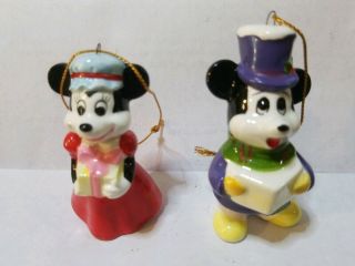 Vintage Disney Mickey Santa & Minnie Mouse Ceramic Christmas Ornaments Japan