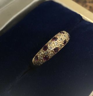 Vintage 14k Yellow Gold Diamond And Ruby Pave Ring Priority Ship