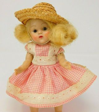 Vntg 1952 Vogue Ginny Doll 80 Wavette Pink Check Dress & Bloomers,  Straw Hat
