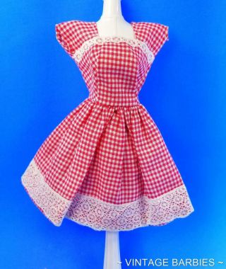 Barbie Doll Sized White Red Checkered Dress Minty Vintage 1960 