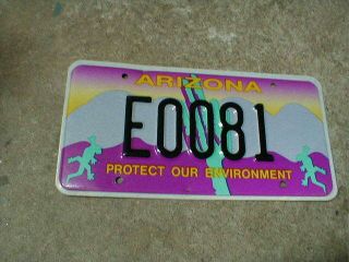 Vintage Arizona Graphic Protect Environment License Plate E0081,  Low Number 81