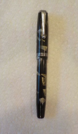 Vintage Parker Deluxe Challenger Fountain Pen Black Pearl 27 Nib Chrome Trim Old