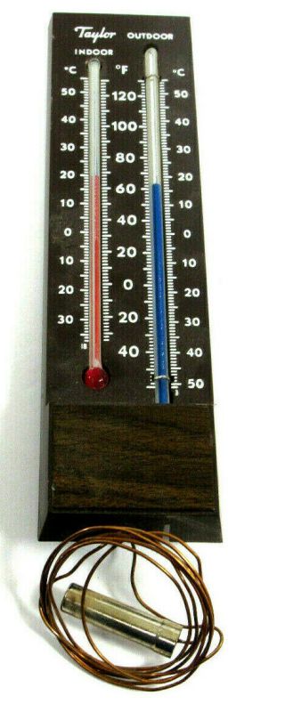Vintage Taylor Brown Indoor & Outdoor Red Blue Thermometer