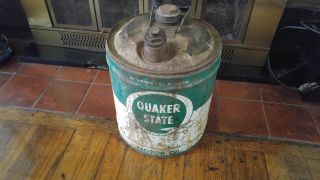 Vintage 5 Gallon Oil Can Advertising Quaker State Motor Oil Metal Can