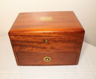 Antique Handmade Wood Brass Glass Cigar Humidor Holder Box Mahogany