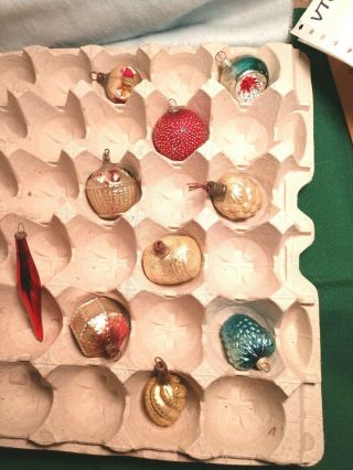 9 Antique Vtg Tiny Glass Christmas Shapes Indents Fruits Ornament West Germany