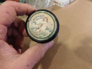 Vintage Wooden Mermaid Brand Fishing Line Spool Unpunched Great Graphics