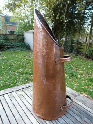Antique Vintage Arts & Crafts Style Hammered Copper Brass Studded Coal Scuttle.