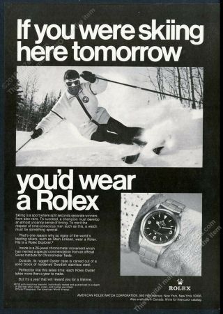 1969 Rolex Explorer Watch Stein Eriksen Skiing Photo Vintage Print Ad