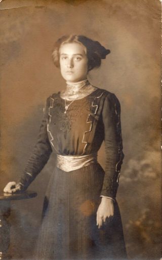 Vintage Real Photo Postcard Rppc - Portrait Of Young Woman In Dress