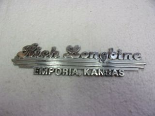 Vintage Car Dealership Chrome Metal Emblem Nameplate Badge Rich Longbine Ks