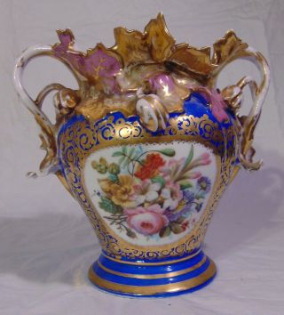 Antique French Old Paris Porcelain Vase Cache Pot Planter Sevres Blue Flower