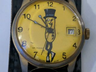 Vintage 1970s Planters Mr.  Peanut Wristwatch Calendar Watch.  Swiss Made