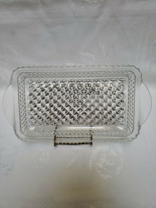 Vintage Clear Diamond Cut Glass Rectangle Serving Dish /tray