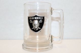 Vintage Los Angeles Raiders Glass Beer Stein With Metal Logo Is