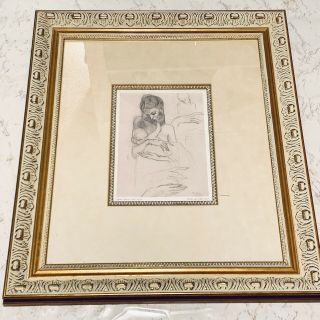 Rare Pablo Picasso Mother And Child Litho On Canvas In Vintage Frame.