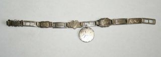 Antique Victorian Silver Bracelet With " Baby " Love Token & 7 Engraved Panels
