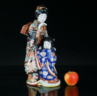 Large Antique Japanese Kutani Porcelain Figurine Group Geisha 19th C Meiji