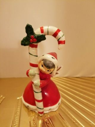 Vintage 1956 Napco Christmas Angel Bell Candy Cane Japan National Potteries