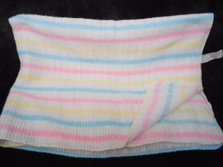 Vintage Baby Blanket Acrylic Open Weave Stripes Pastel Wpl 1675 White Pink Blue