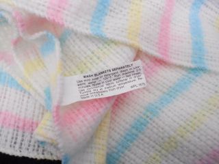 Vintage Baby Blanket Acrylic Open Weave Stripes Pastel WPL 1675 White Pink Blue 2