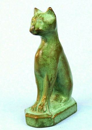 VINTAGE SRG CAT FIGURINE EGYPTIAN CAT GODDESS BAST VERDIGRIS BRONZE METAL STATUE 2