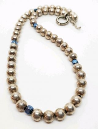 Ornate Vintage 925 Sterling Silver Repousse Ball Beaded Single Strand Necklace