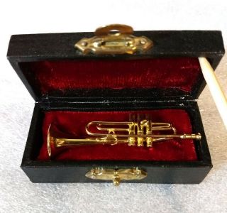 Vtg Mini Brass Trumpet Model Exquisite Desktop Musical Instrument Miniature 2.  5 "