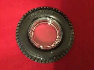 Seiberling Safe Aire Advertising Tire Ashtray With Clear Glass