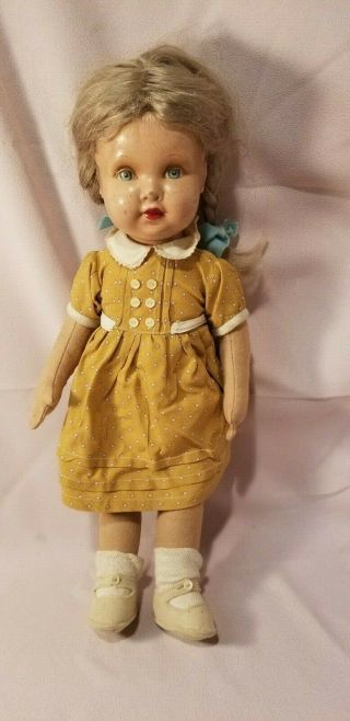 Vintage Deans Rag Book Doll Composition Head Cloth Body Jointed 19 "