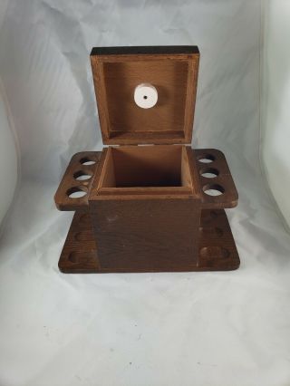 Vintage Wooden Pipe Stand With Storage Box Holds 6 Pipes