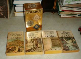 Vintage 1978 Tolkien Ballantine LOTR Gold Box Set LORD of the RINGS & The HOBBIT 2