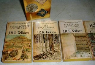 Vintage 1978 Tolkien Ballantine LOTR Gold Box Set LORD of the RINGS & The HOBBIT 3