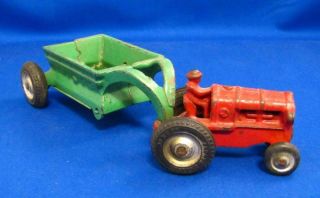 Vintage Arcade Cast Iron 8 " Toy Farm Tractor & Dump Wagon