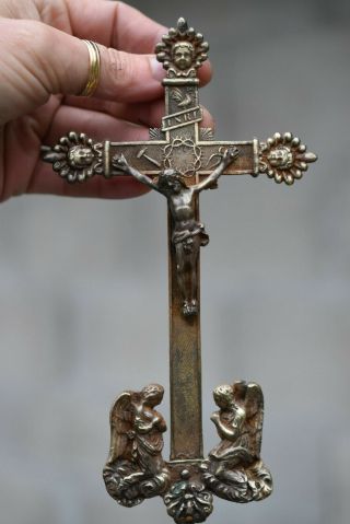 ⭐ Antique French Religious Wall Cross,  Bronze Crucifix 18th Century⭐