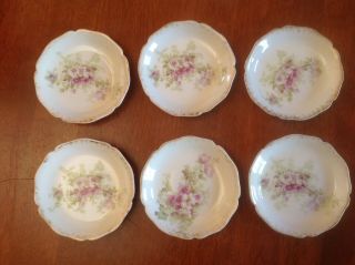 Vintage Set Of 6 Limoges France Wm Guerin & Co Floral Tea Bag Butter Pat Plates